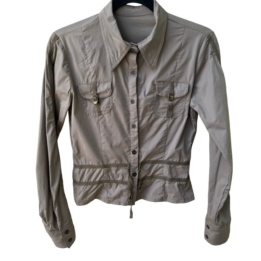 Vintage French Y2K Military Utility Gorpcore Industrial Buckle Cotton Shirt