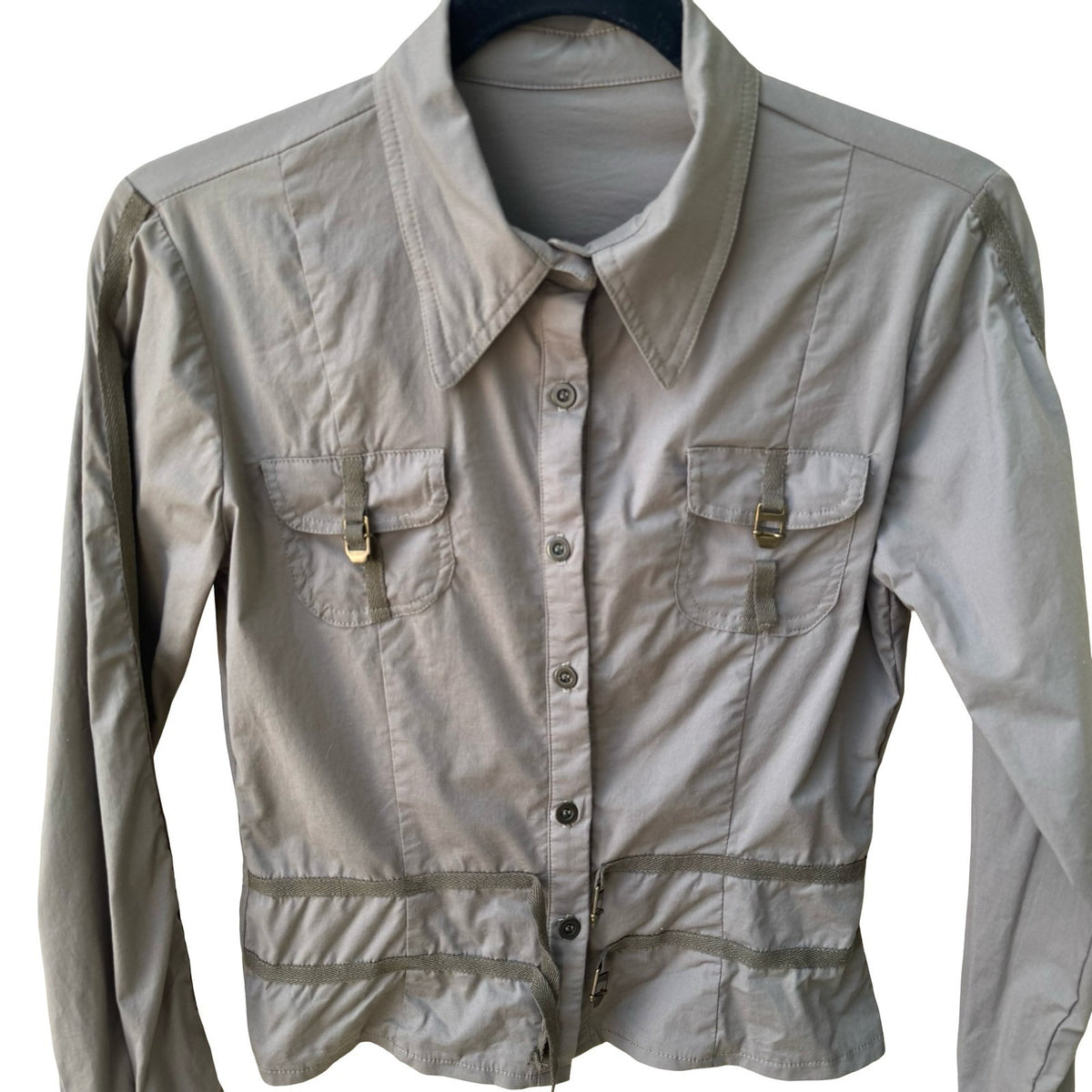 Vintage French Y2K Military Utility Gorpcore Industrial Buckle Cotton Shirt