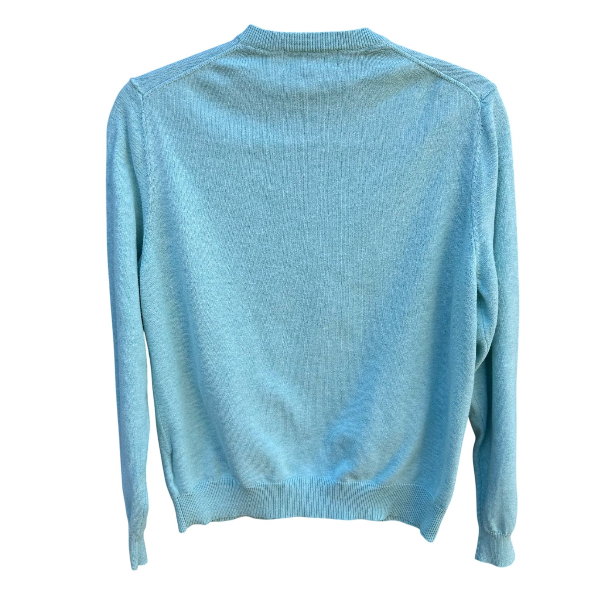 Brooks Brothers Mens Light Blue V-Neck Sweater S Supima Cotton Long Sleeve Ribbed Hem