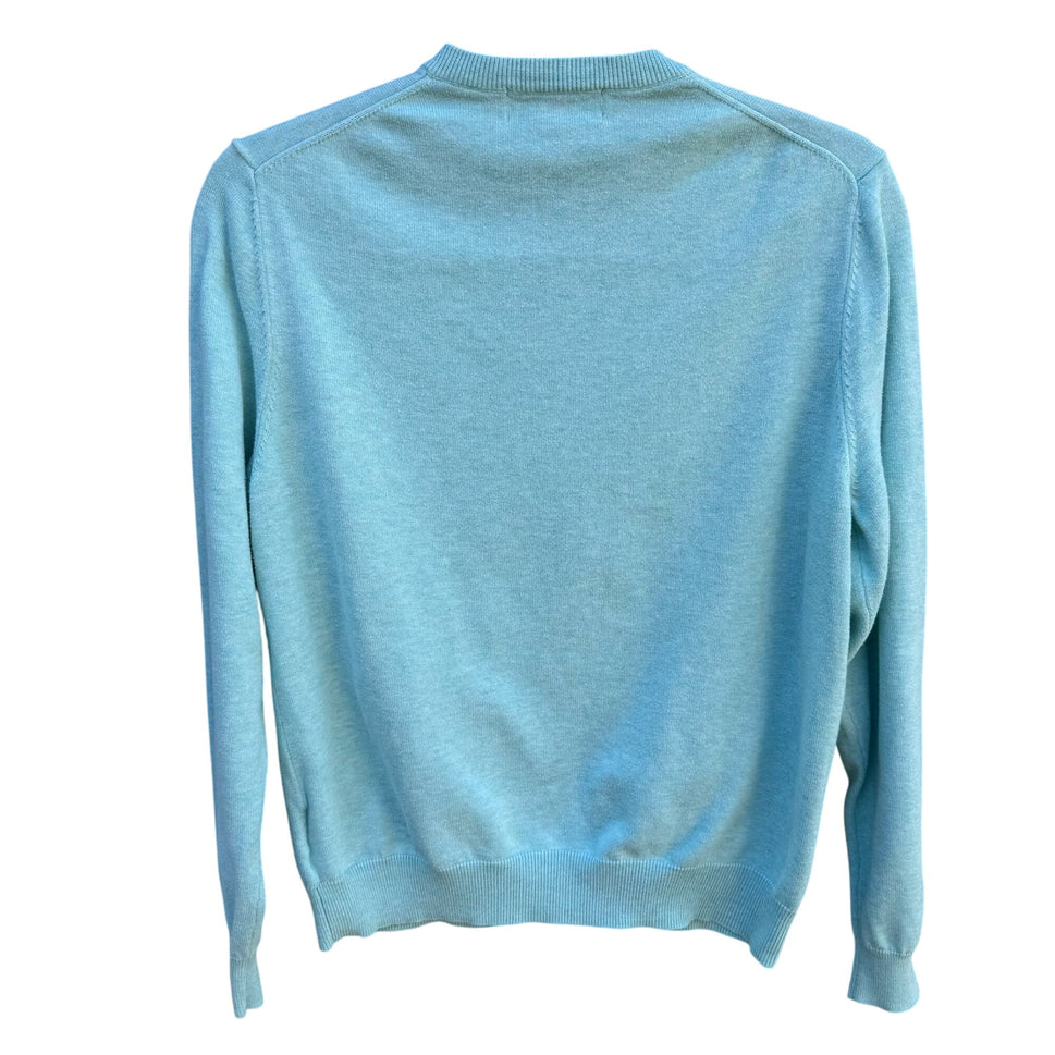Brooks Brothers Mens Light Blue V-Neck Sweater S Supima Cotton Long Sleeve Ribbed Hem