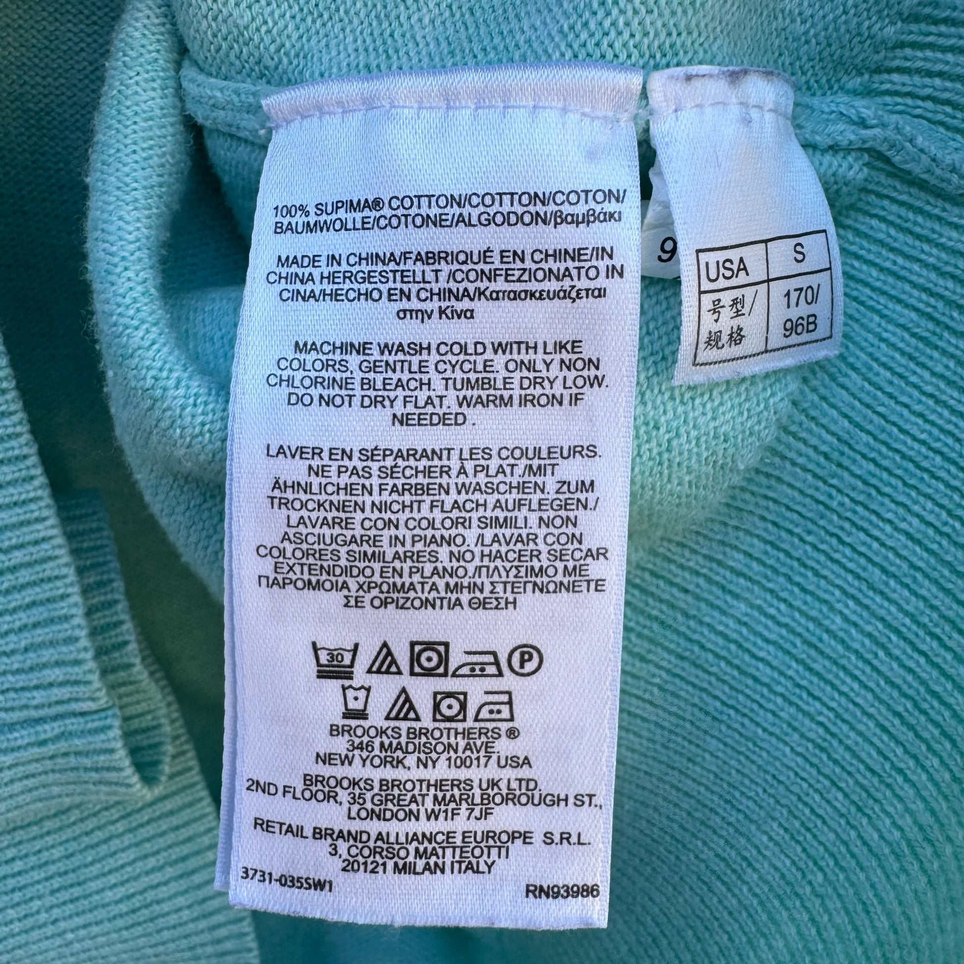 Brooks Brothers Mens Light Blue V-Neck Sweater S Supima Cotton Long Sleeve Ribbed Hem