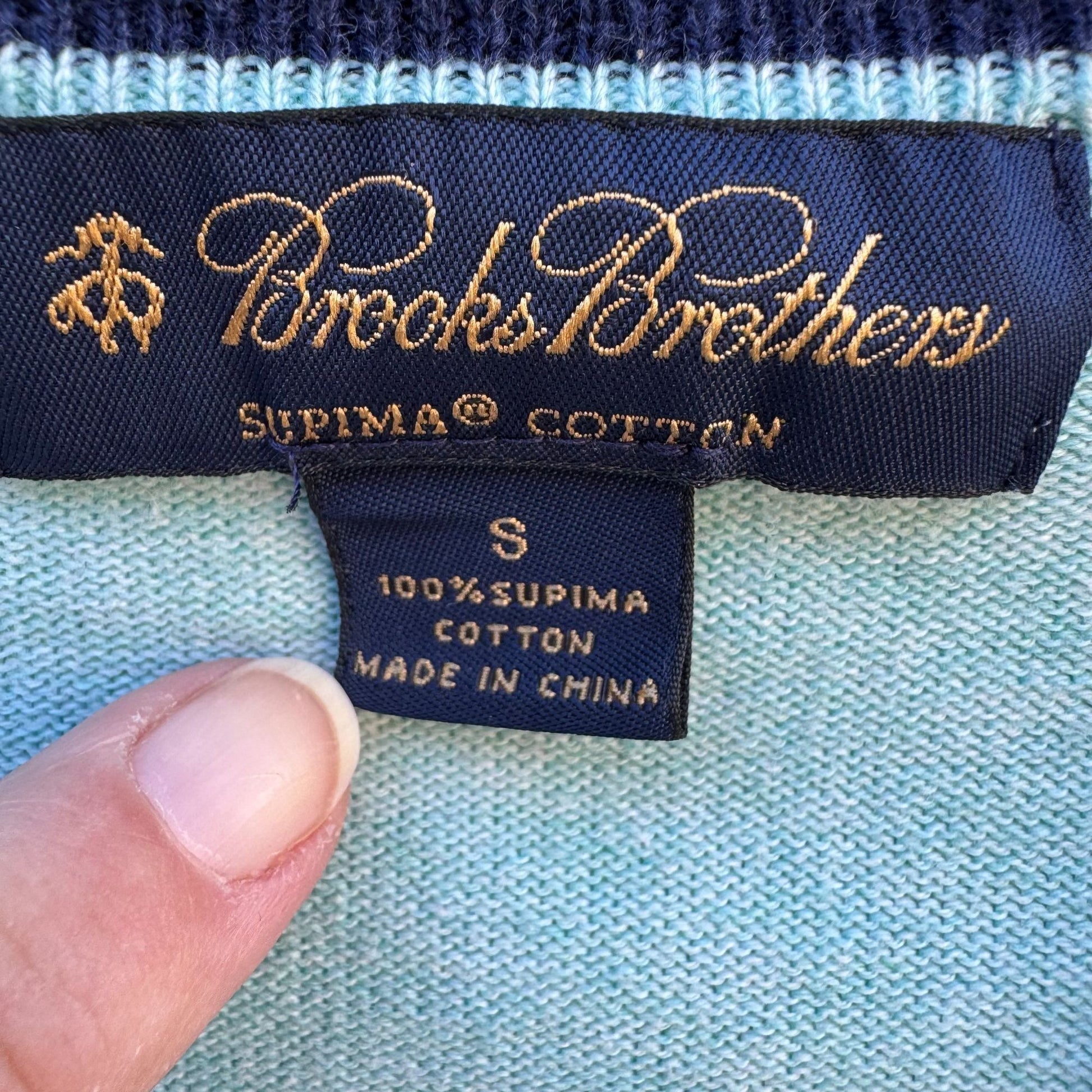 Brooks Brothers Mens Light Blue V-Neck Sweater S Supima Cotton Long Sleeve Ribbed Hem