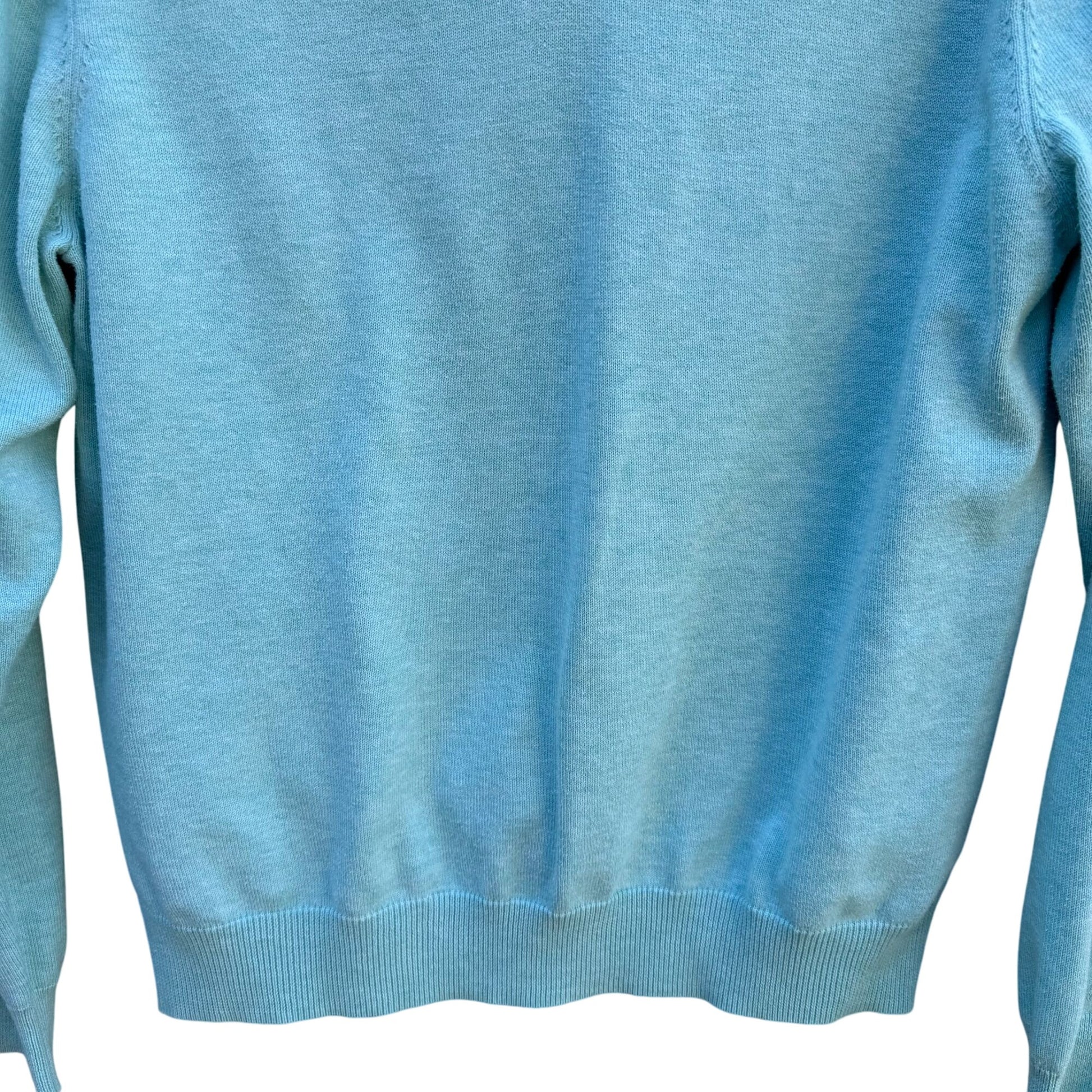 Brooks Brothers Mens Light Blue V-Neck Sweater S Supima Cotton Long Sleeve Ribbed Hem