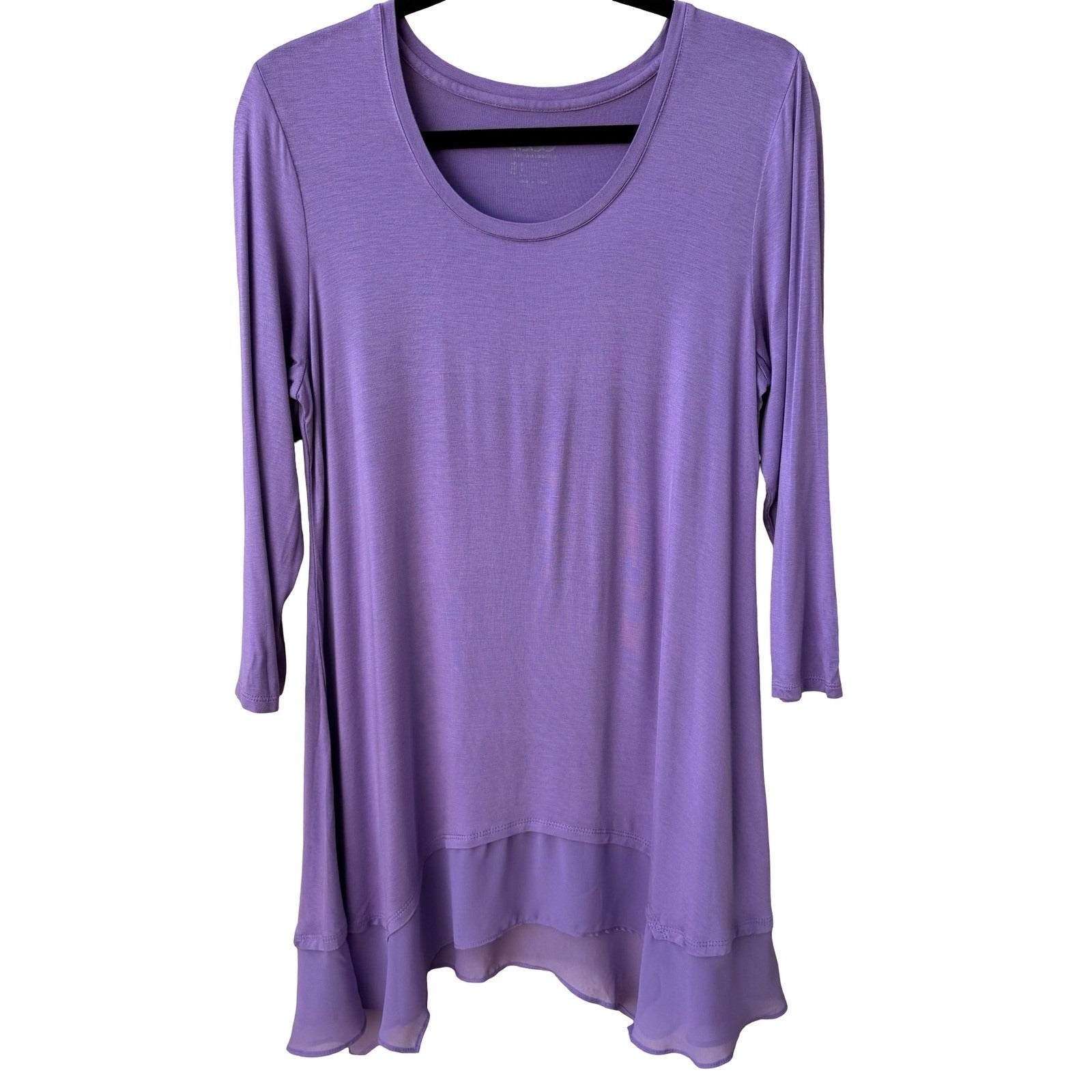 LOGO Lori Goldstein Womens Purple 3/4 Sleeve Layered Hem Tunic Top Size Medium