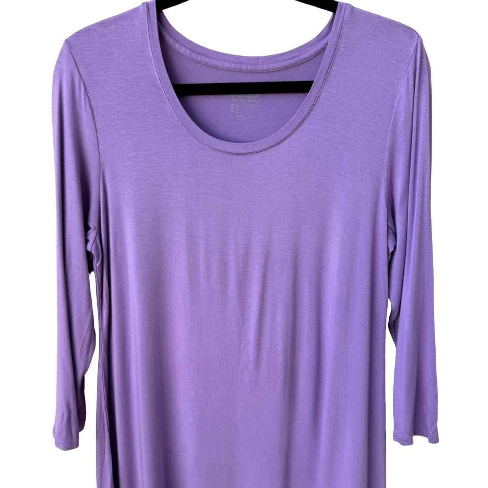 LOGO Lori Goldstein Womens Purple 3/4 Sleeve Layered Hem Tunic Top Size Medium