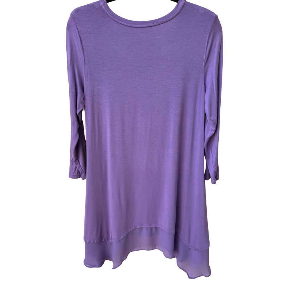 LOGO Lori Goldstein Womens Purple 3/4 Sleeve Layered Hem Tunic Top Size Medium