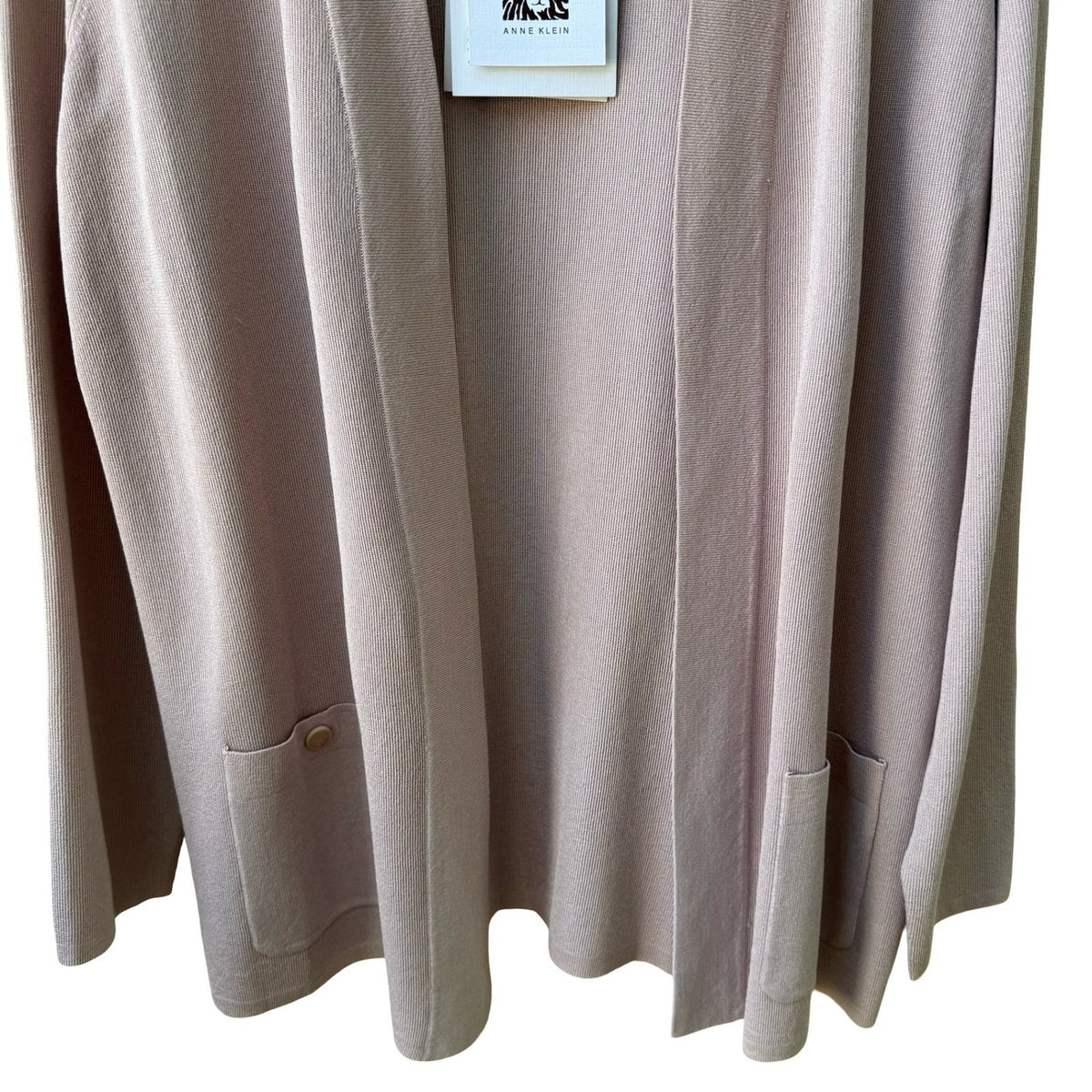 Anne Klein Minimalist Layering Open Front Ribbed Knit Cardigan Pastel Pink L NEW