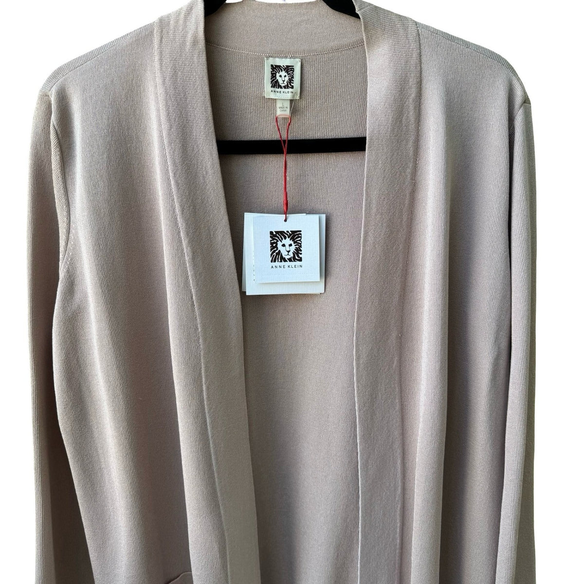 Anne Klein Minimalist Layering Open Front Ribbed Knit Cardigan Pastel Pink L NEW