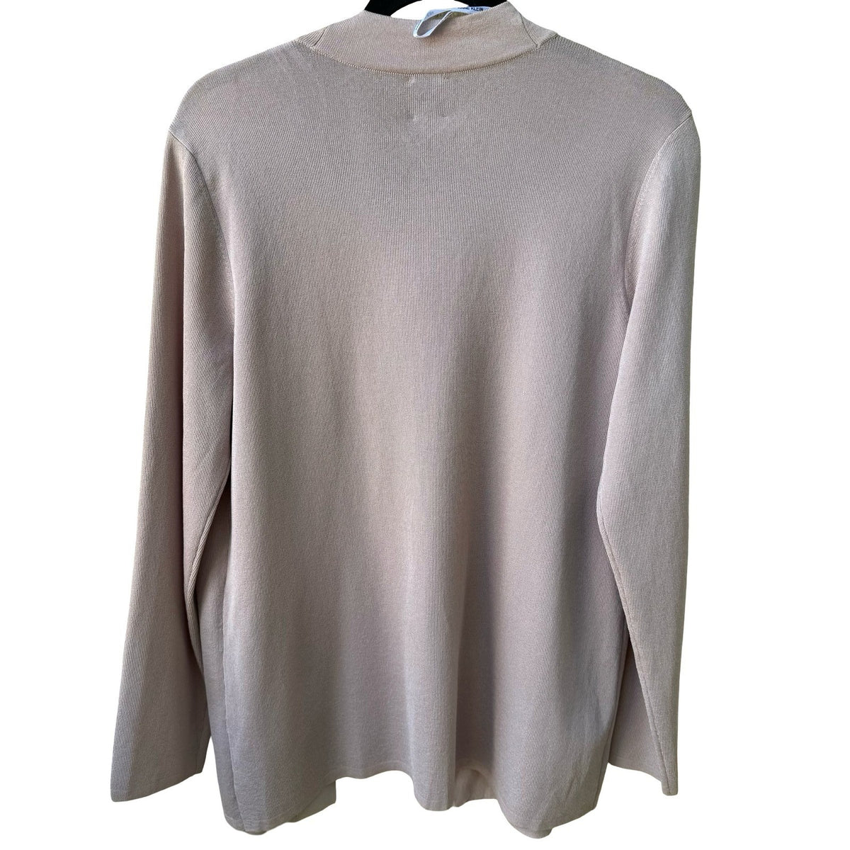 Anne Klein Minimalist Layering Open Front Ribbed Knit Cardigan Pastel Pink L NEW