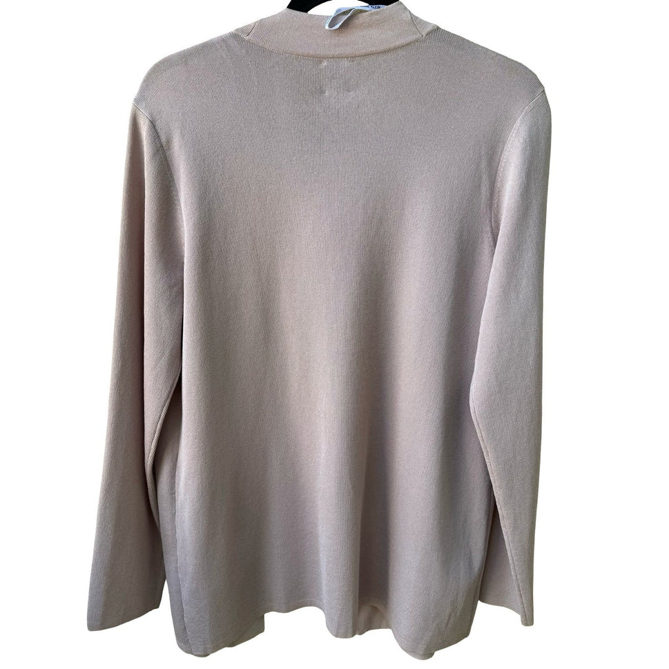 Anne Klein Minimalist Layering Open Front Ribbed Knit Cardigan Pastel Pink L NEW