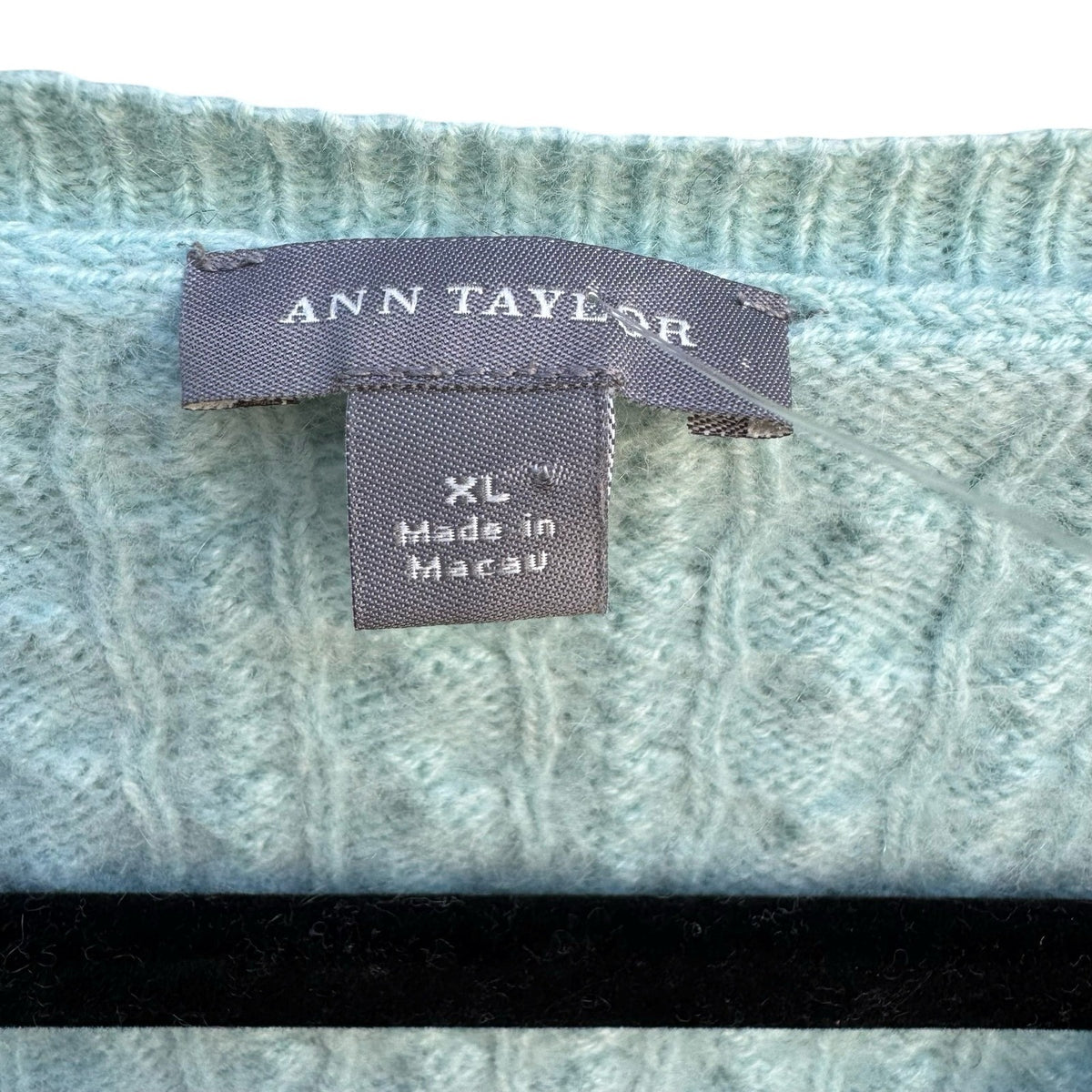 Ann Taylor Cashmere Old Money Cable Knit Preppy Coastal Sweater Pastel Blue XL