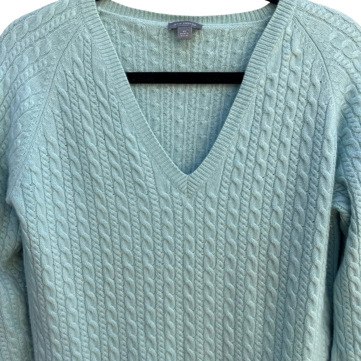 Ann Taylor Cashmere Old Money Cable Knit Preppy Coastal Sweater Pastel Blue XL
