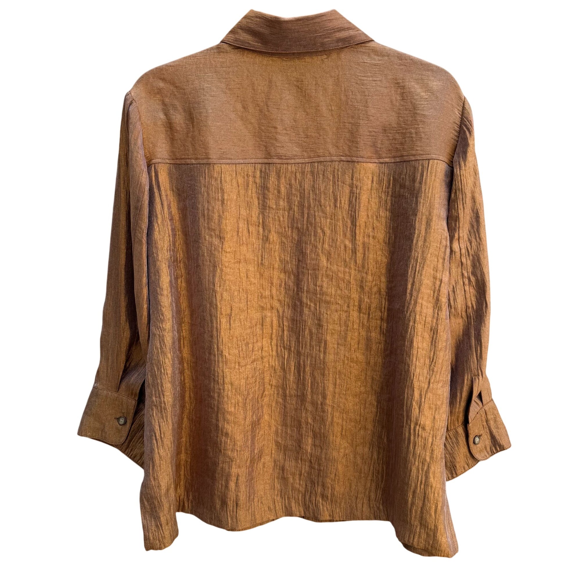 Coldwater Creek Womens Shimmering Bronze Glam Button-Up Party Blouse Shirt L