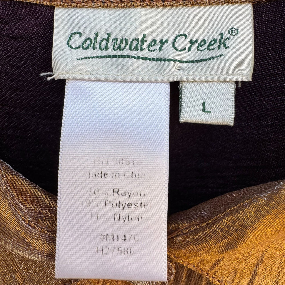 Coldwater Creek Womens Shimmering Bronze Glam Button-Up Party Blouse Shirt L