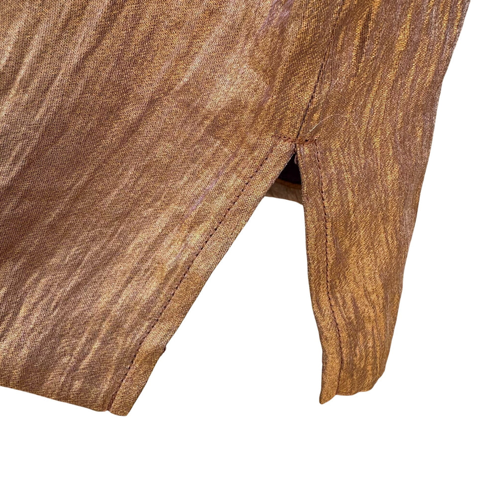 Coldwater Creek Womens Shimmering Bronze Glam Button-Up Party Blouse Shirt L