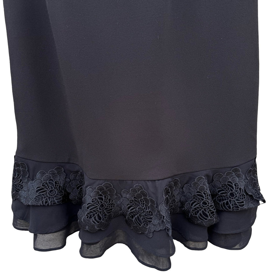 Calvin Klein Womens Black Sleeveless Lace Trim Ruffle Hem Shift Dress 4P Petite