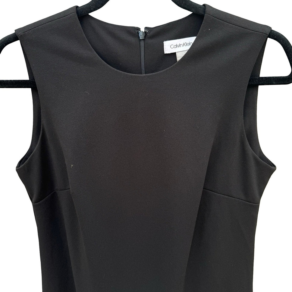 Calvin Klein Womens Black Sleeveless Lace Trim Ruffle Hem Shift Dress 4P Petite