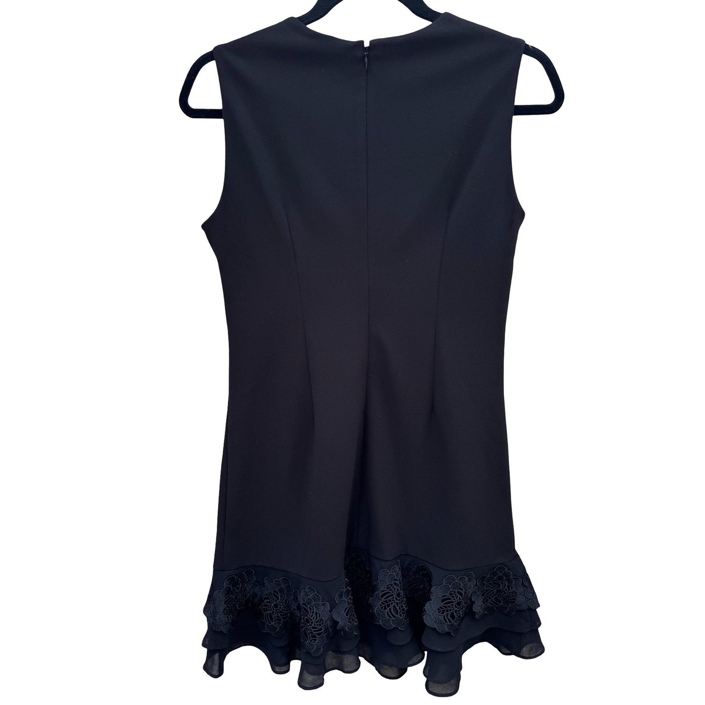 Calvin Klein Womens Black Sleeveless Lace Trim Ruffle Hem Shift Dress 4P Petite