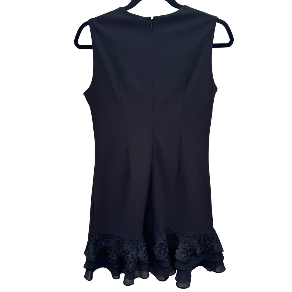 Calvin Klein Womens Black Sleeveless Lace Trim Ruffle Hem Shift Dress 4P Petite