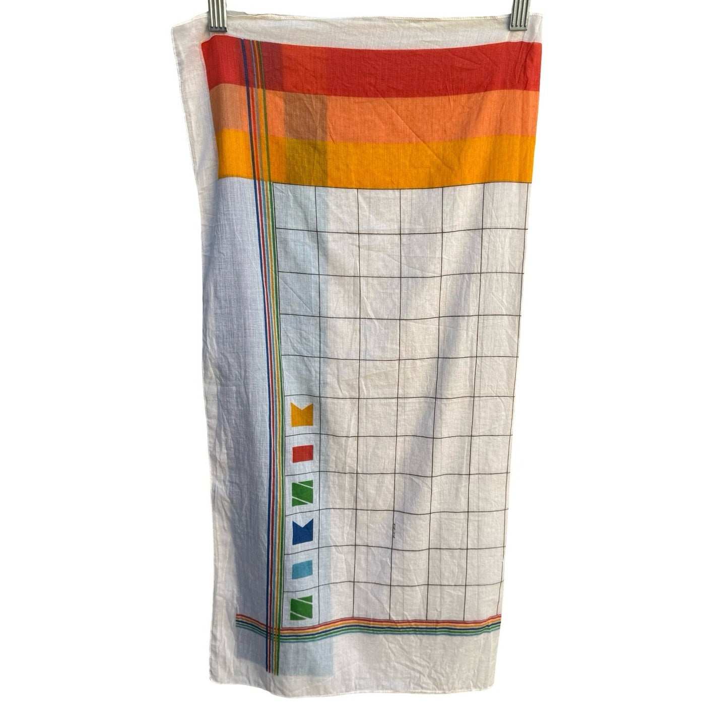 Nik-Nik Vintage Scarf Geometric Grid Nautical Flag Print 70s Disco Retro Multi