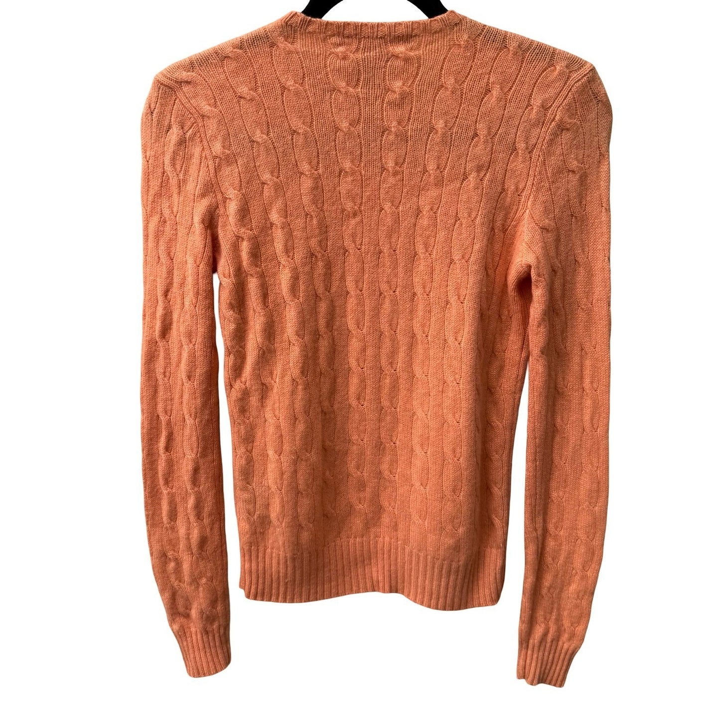 Ralph Lauren Cashmere Preppy Old Money Cozy Cable Knit Slim Fit Sweater Orange M