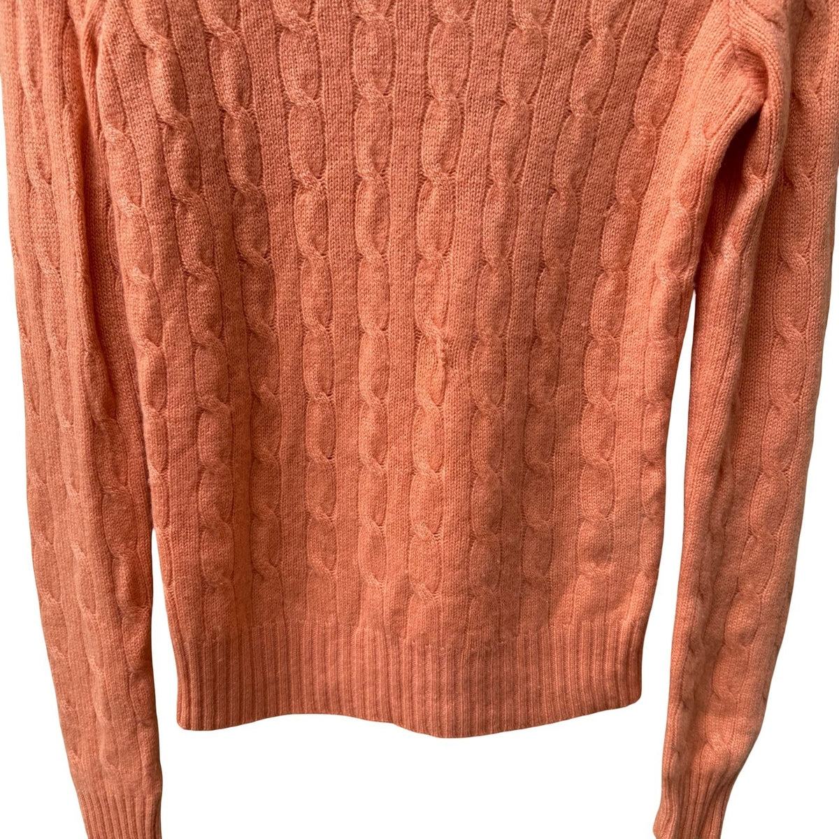 Ralph Lauren Cashmere Preppy Old Money Cozy Cable Knit Slim Fit Sweater Orange M