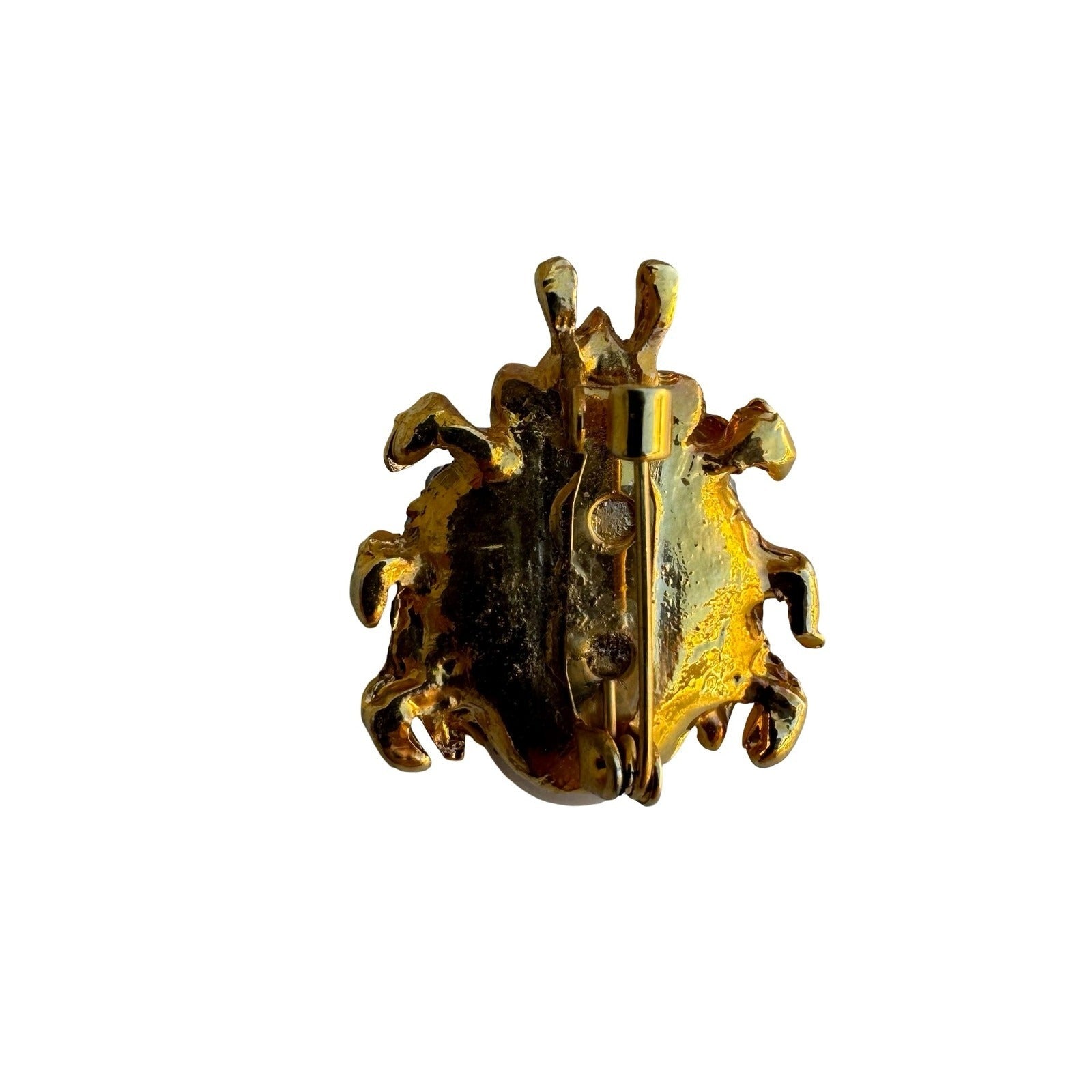 Vintage Gold Tone Faux Pearl Rhinestone Beetle Bug Scarab Brooch Pin Statement