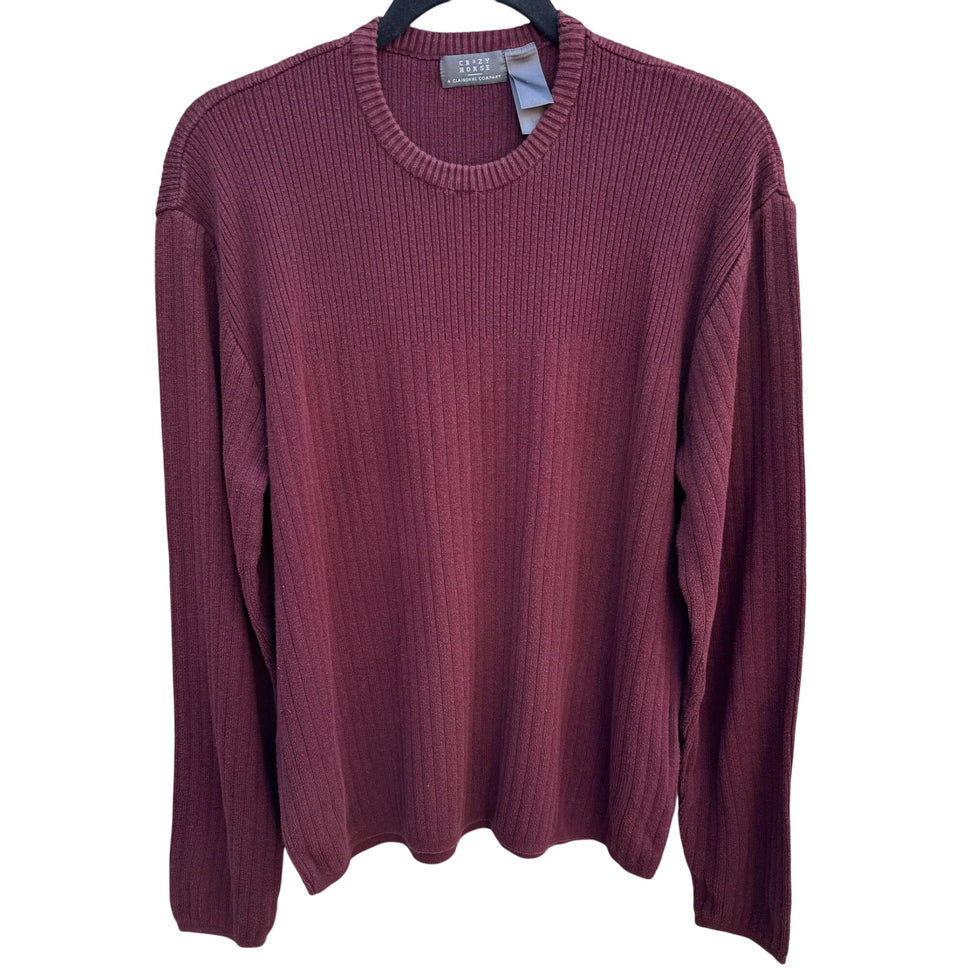 Crazy Horse Liz Claiborne Vintage Mens Burgundy Ribbed Knit Crew Neck Sweater L