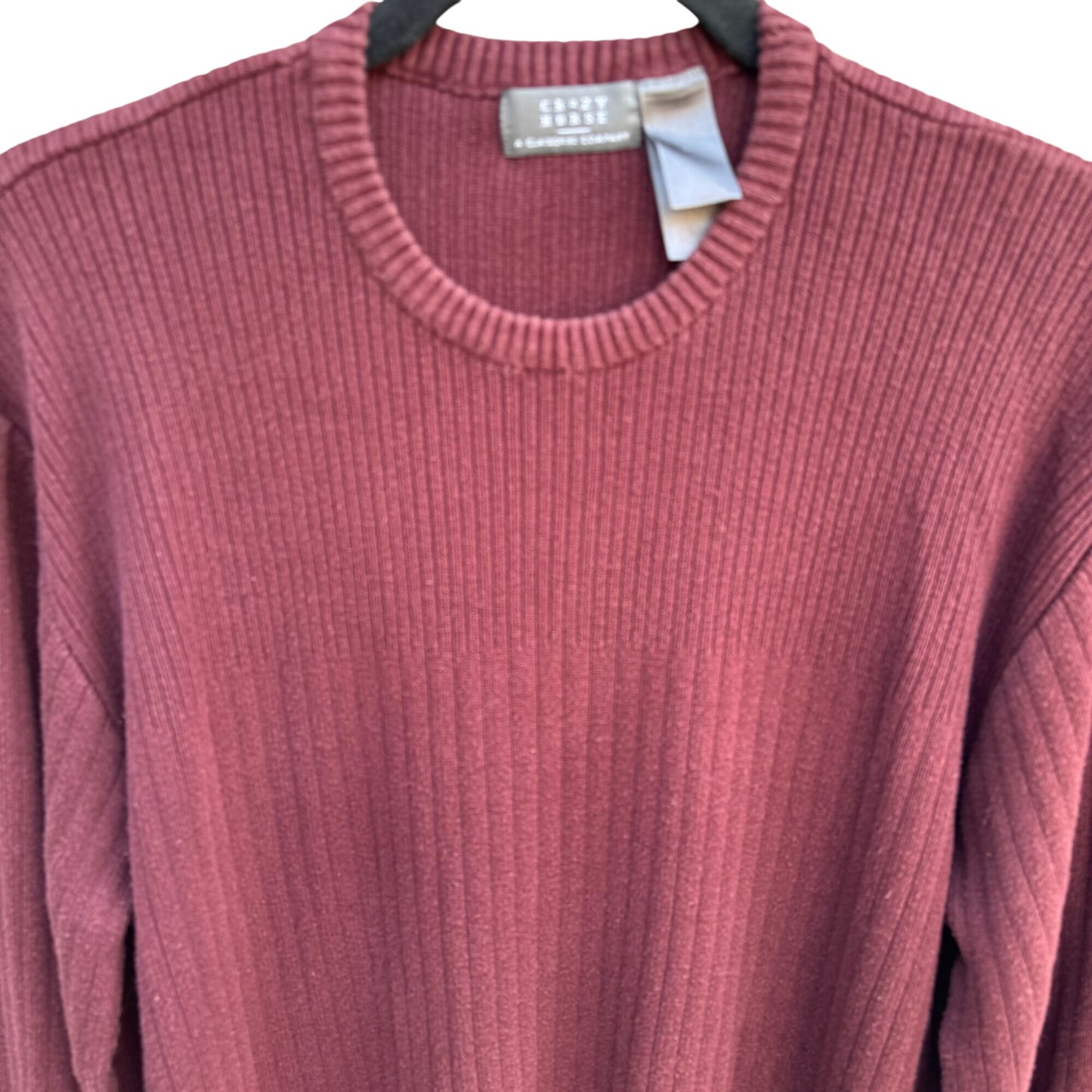 Crazy Horse Liz Claiborne Vintage Mens Burgundy Ribbed Knit Crew Neck Sweater L