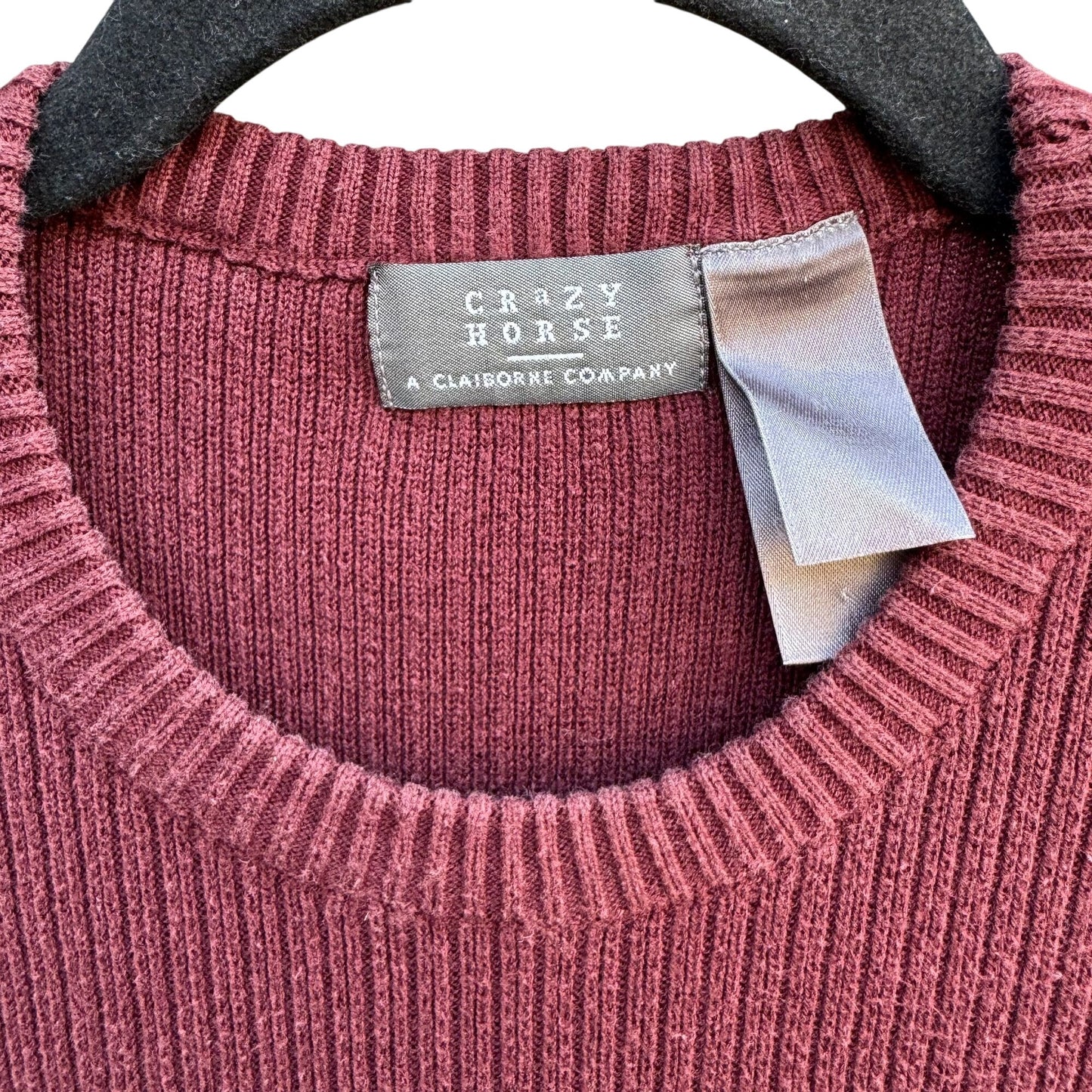 Crazy Horse Liz Claiborne Vintage Mens Burgundy Ribbed Knit Crew Neck Sweater L