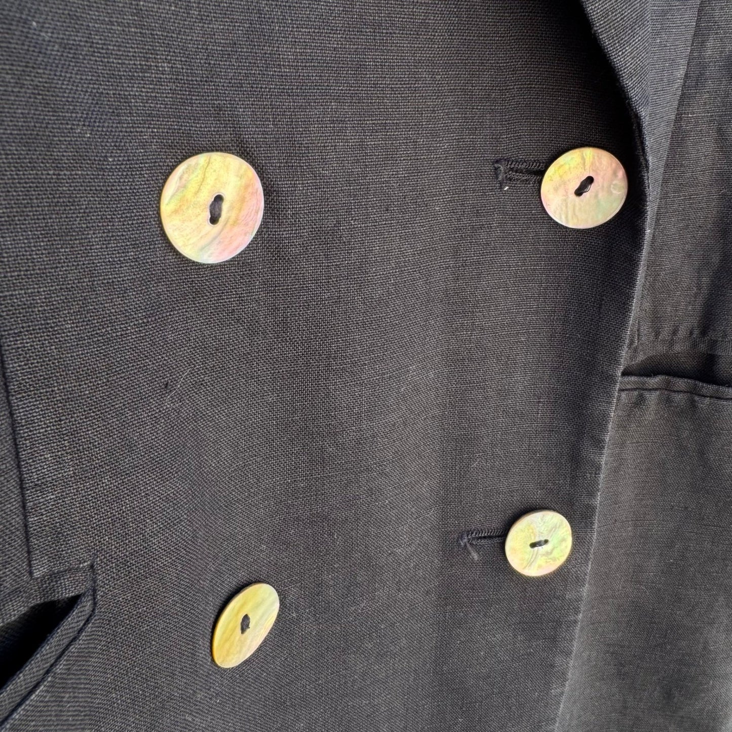 Valerie Stevens Vintage Navy 100% Pure Linen Double Breasted Blazer Jacket Sz 10