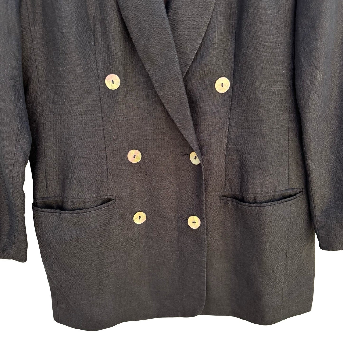 Valerie Stevens Vintage Navy 100% Pure Linen Double Breasted Blazer Jacket Sz 10