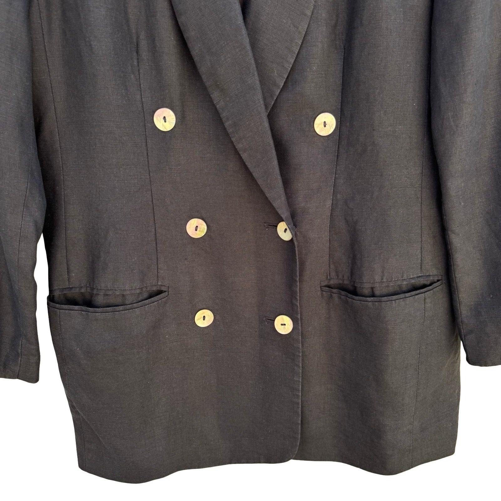 Valerie Stevens Vintage Navy 100% Pure Linen Double Breasted Blazer Jacket Sz 10