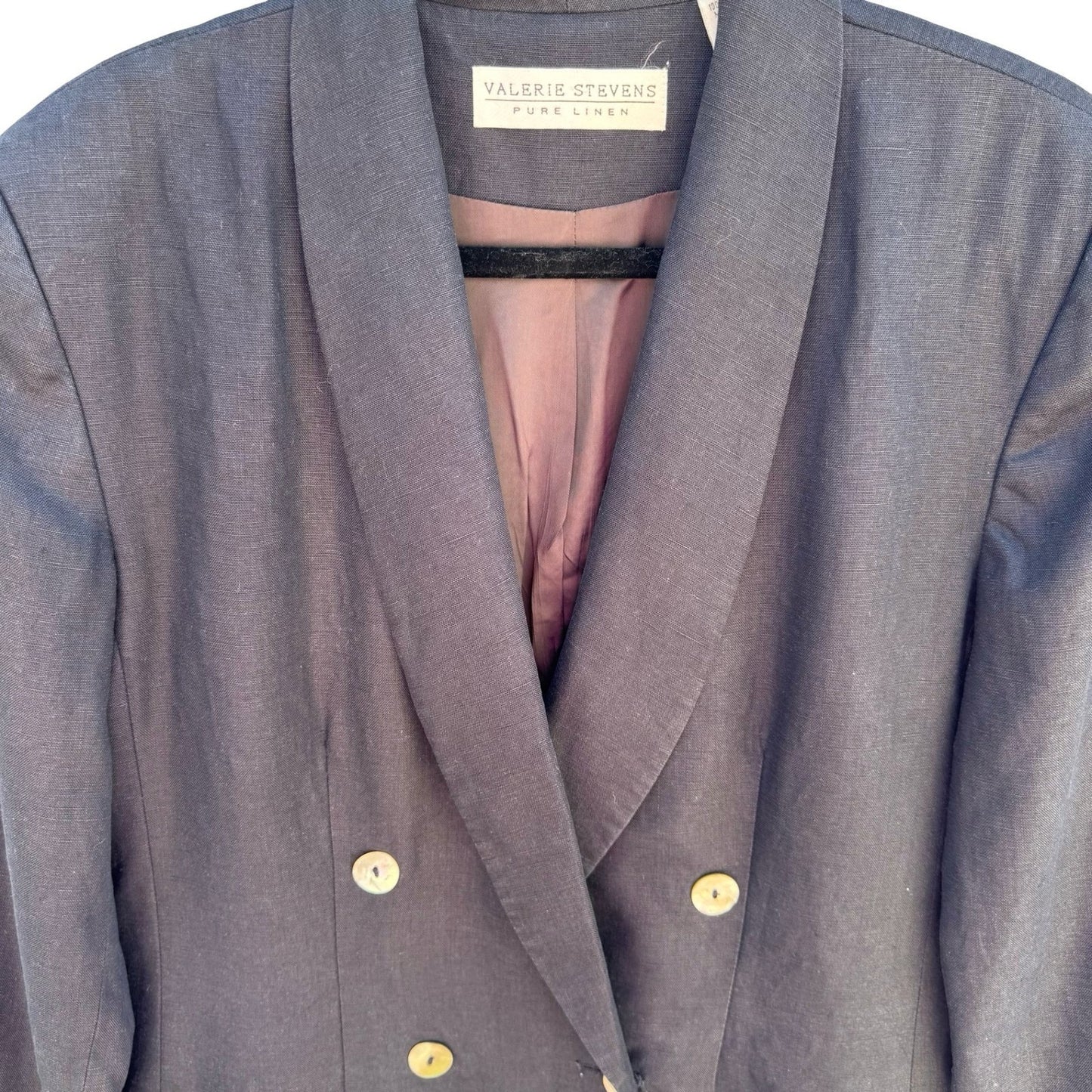 Valerie Stevens Vintage Navy 100% Pure Linen Double Breasted Blazer Jacket Sz 10