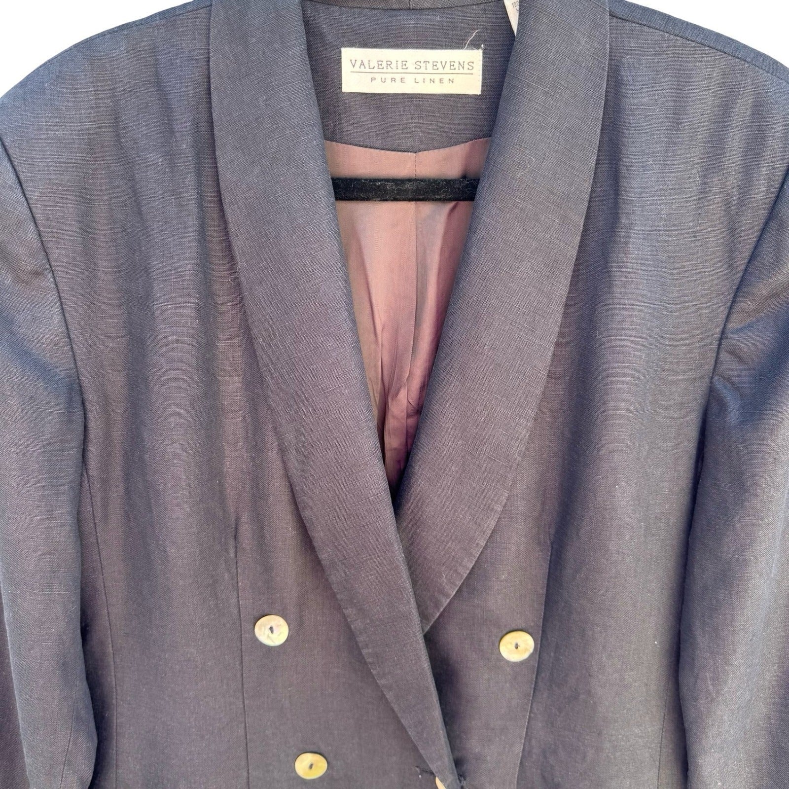 Valerie Stevens Vintage Navy 100% Pure Linen Double Breasted Blazer Jacket Sz 10