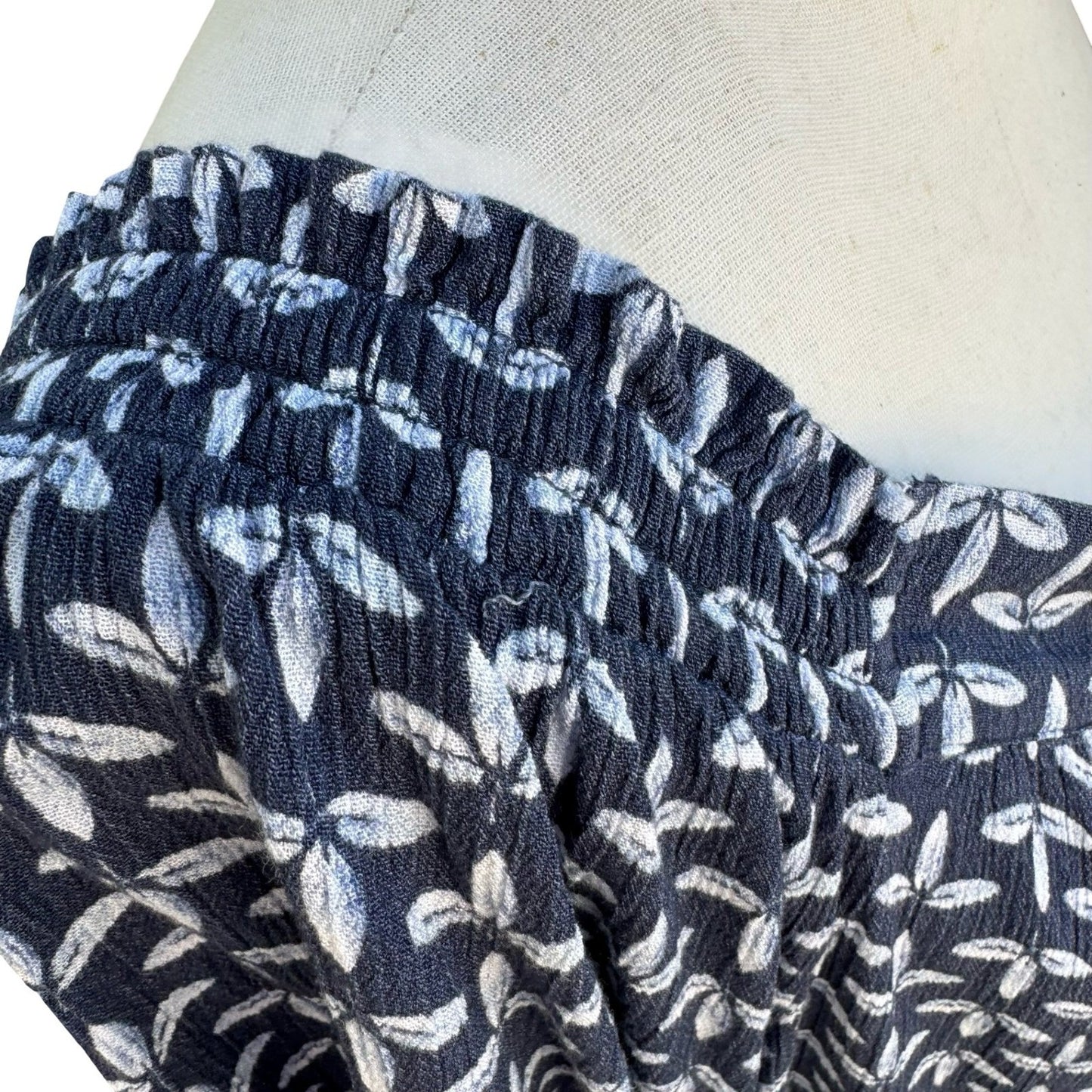 Caslon Navy Leaf Print Off Shoulder Boho Shift Tunic Dress Coastal Peasant Flowy