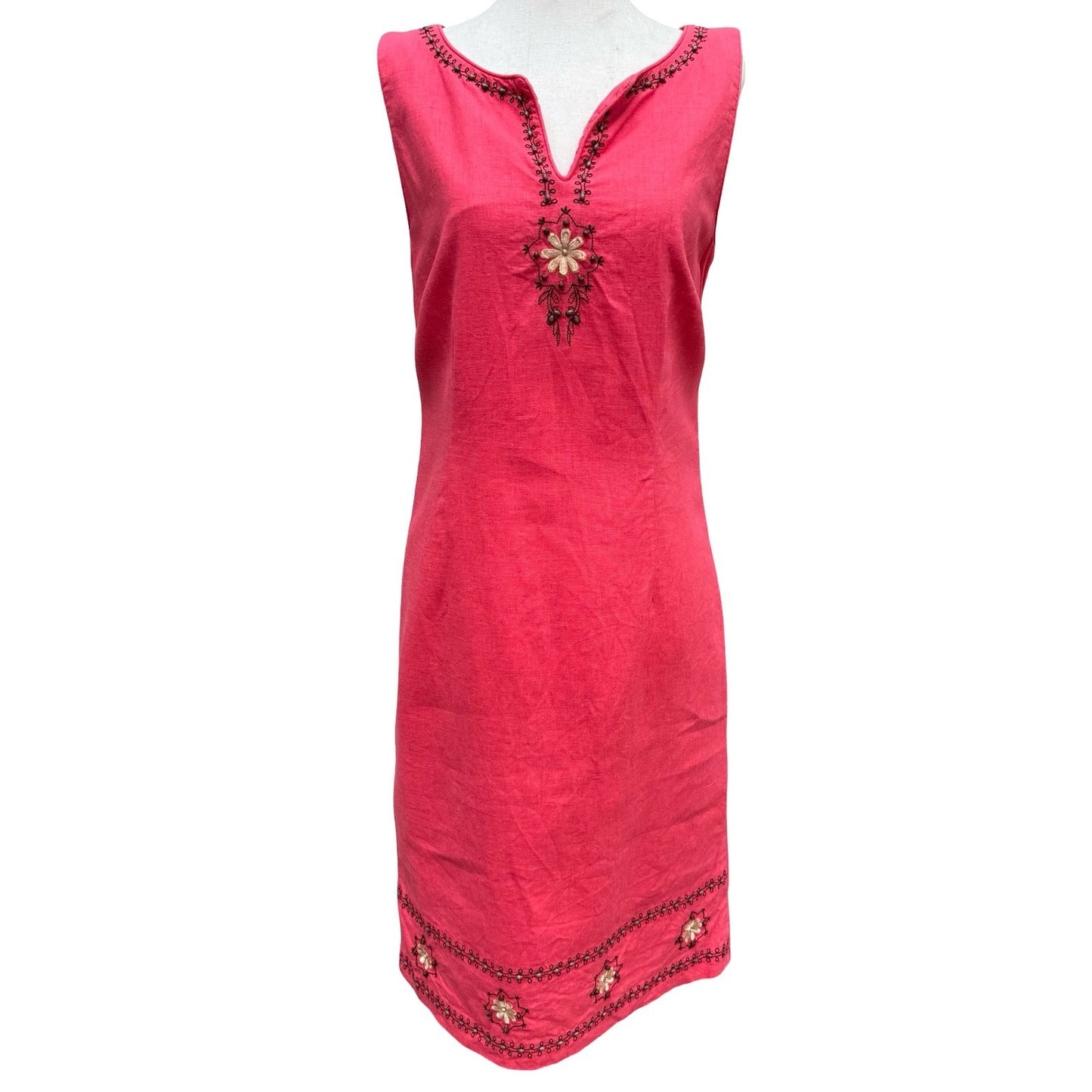 Sag Harbor Womens Pink Linen Blend Embroidered Sheath Dress Size 8 Artsy Boho