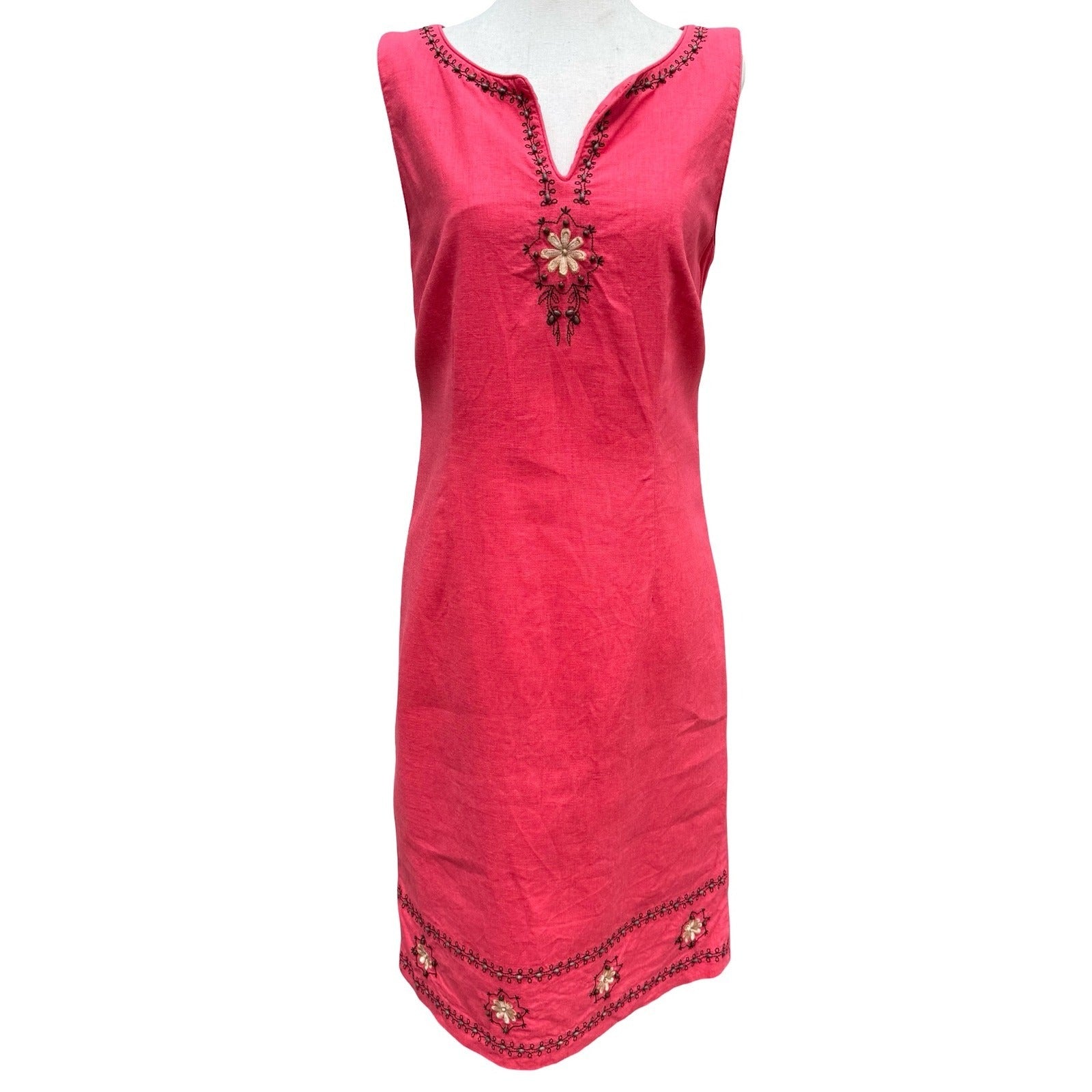 Sag Harbor Womens Pink Linen Blend Embroidered Sheath Dress Size 8 Artsy Boho