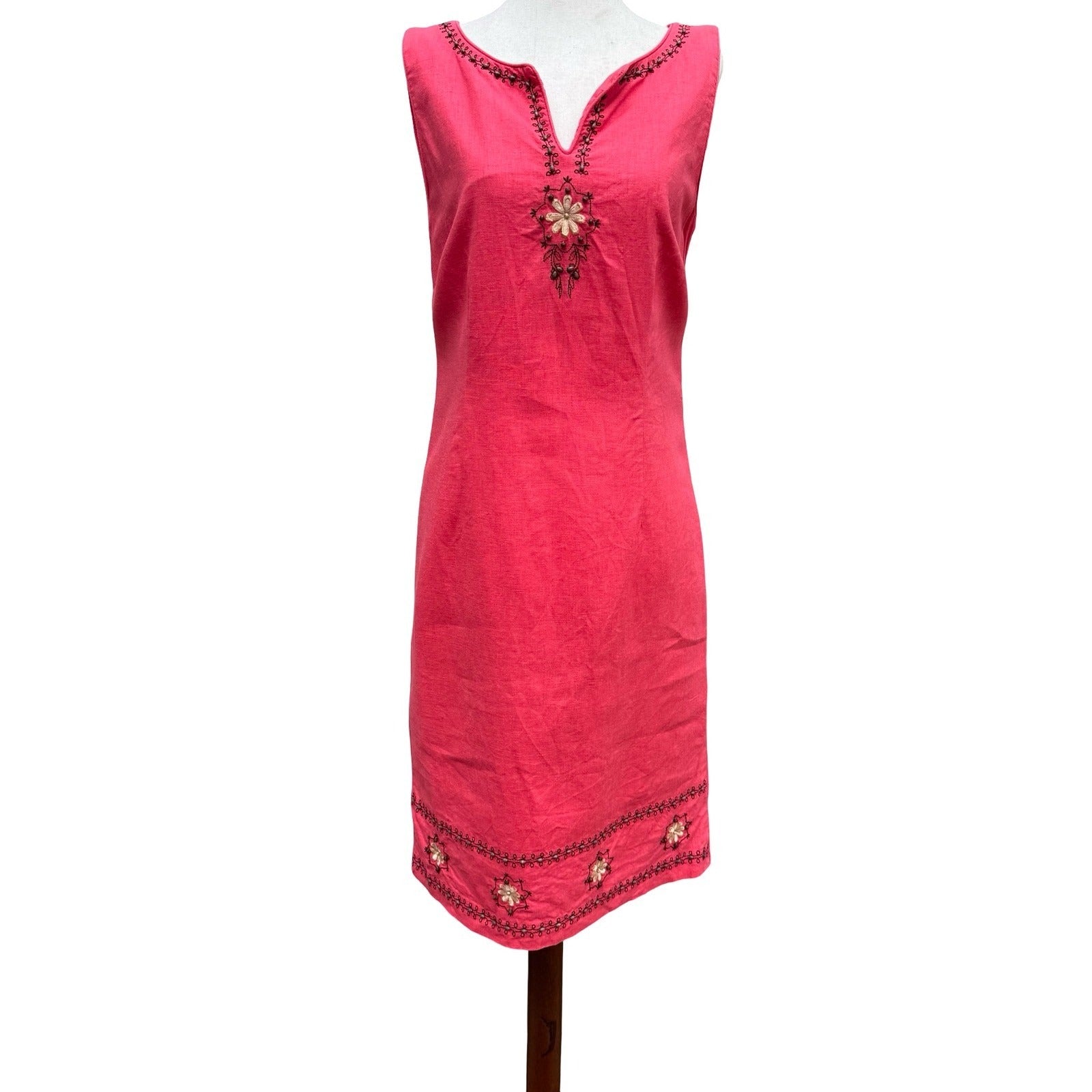 Sag Harbor Womens Pink Linen Blend Embroidered Sheath Dress Size 8 Artsy Boho