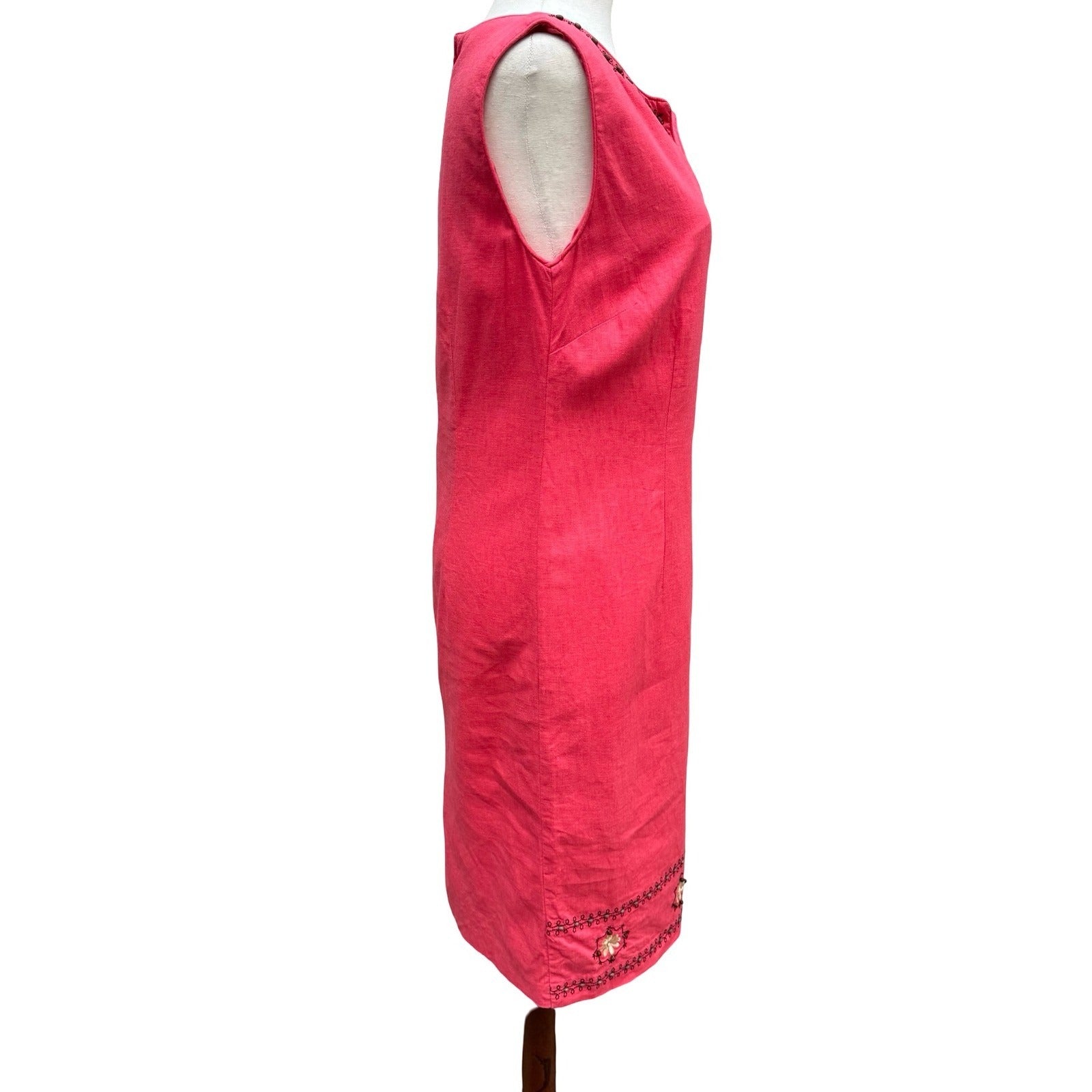 Sag Harbor Womens Pink Linen Blend Embroidered Sheath Dress Size 8 Artsy Boho