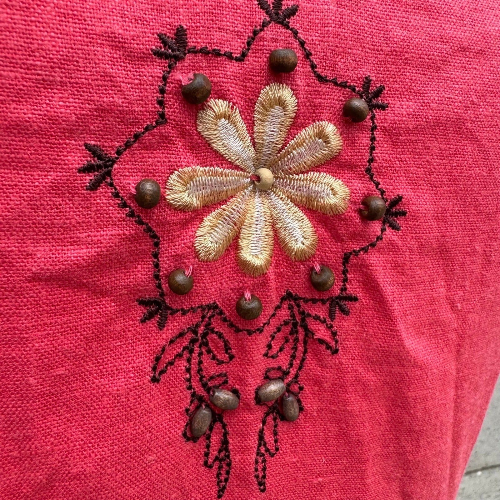 Sag Harbor Womens Pink Linen Blend Embroidered Sheath Dress Size 8 Artsy Boho