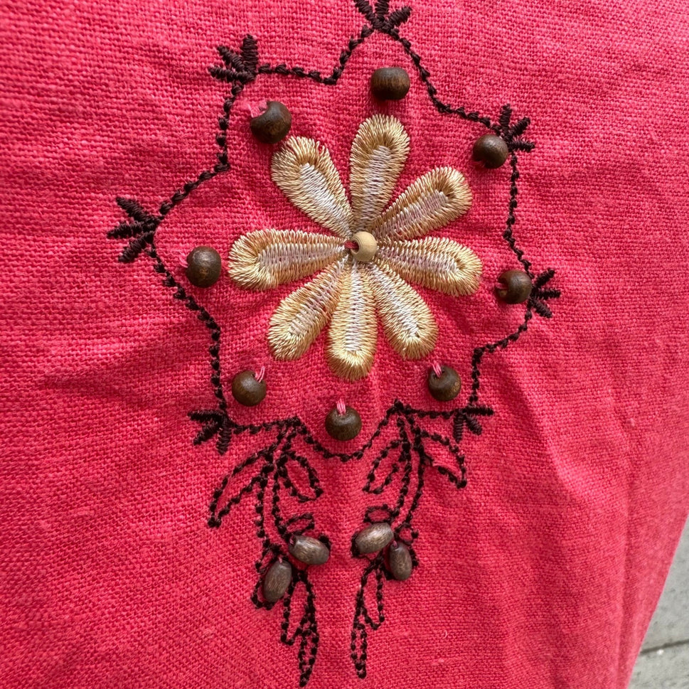 Sag Harbor Womens Pink Linen Blend Embroidered Sheath Dress Size 8 Artsy Boho