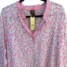 Switch Boo Gemes Pink Coral Pattern Silk Cotton Blend Womens V-Neck Tunic Blouse New L 3 image