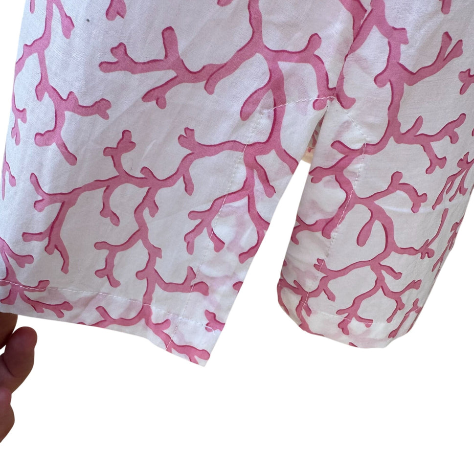 Boo Gemes Pink Coral Pattern Silk Cotton Blend Womens V-Neck Tunic Blouse New L