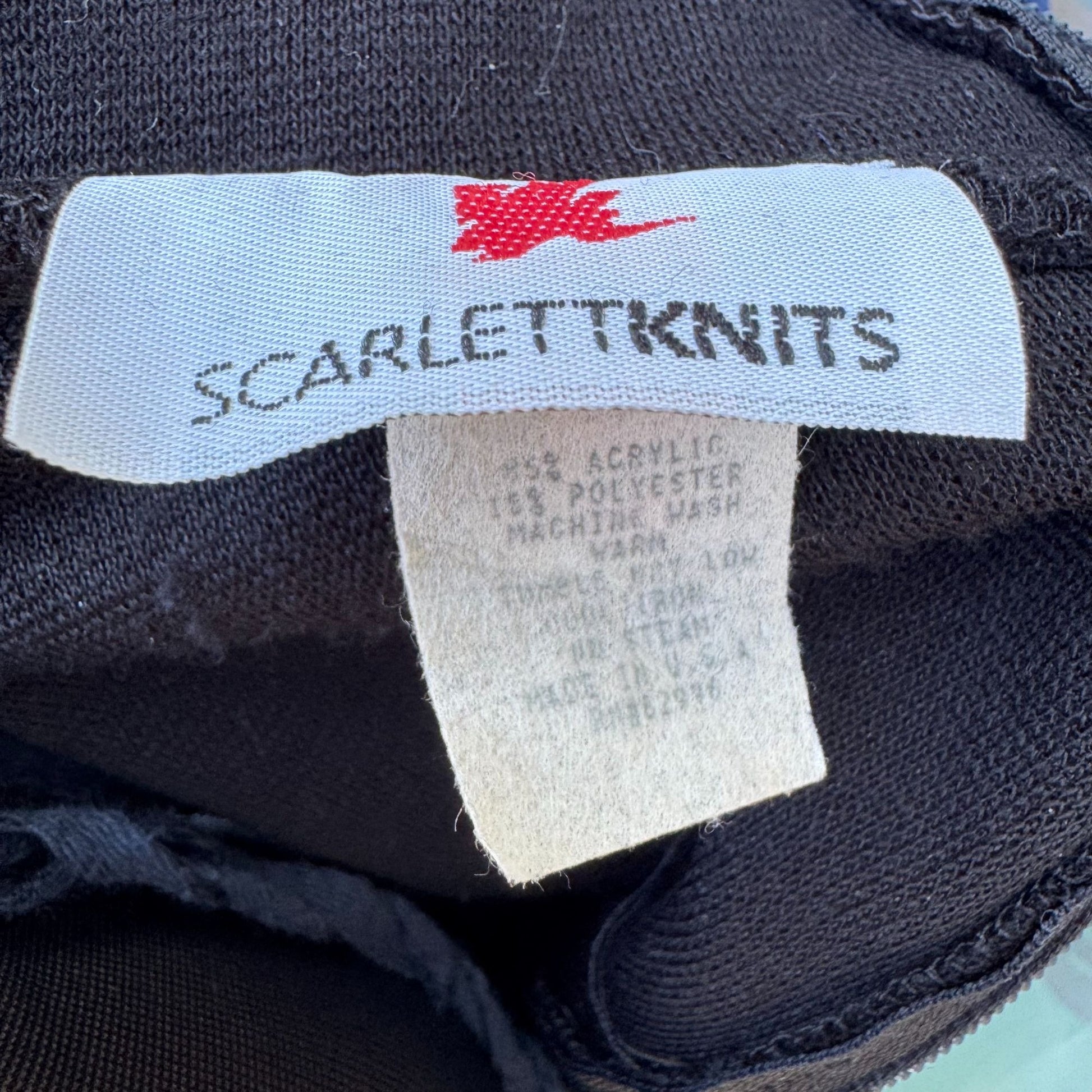 Scarlett Knits Vintage 80s Black Diamond Pattern Mock Neck Back Zip Tunic Dress