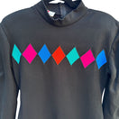 Switch Scarlett Knits Vintage 80s Black Diamond Pattern Mock Neck Back Zip Tunic Dress 3 image