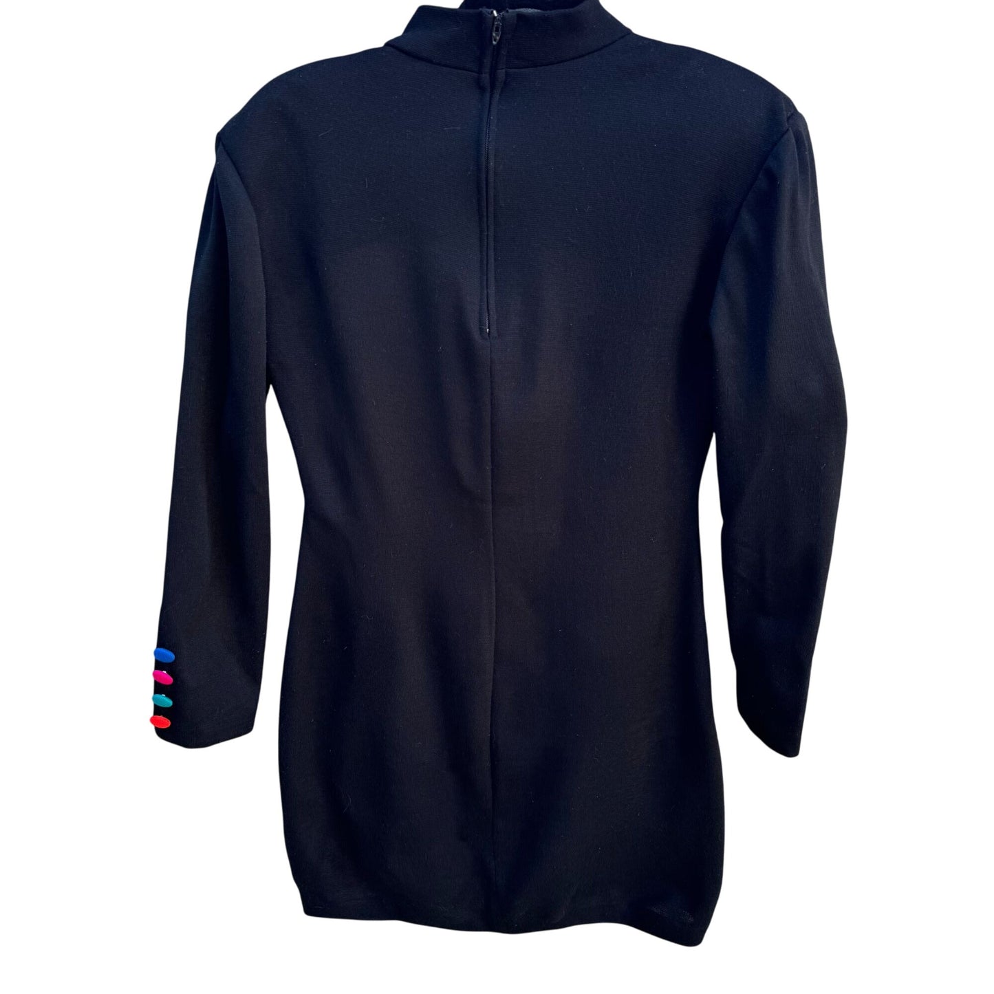 Scarlett Knits Vintage 80s Black Diamond Pattern Mock Neck Back Zip Tunic Dress