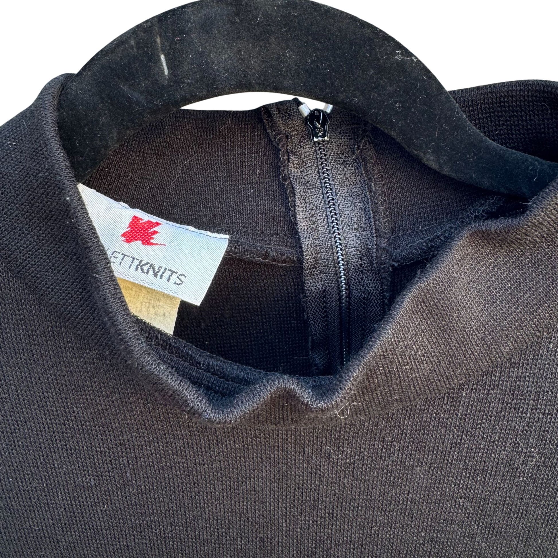 Scarlett Knits Vintage 80s Black Diamond Pattern Mock Neck Back Zip Tunic Dress