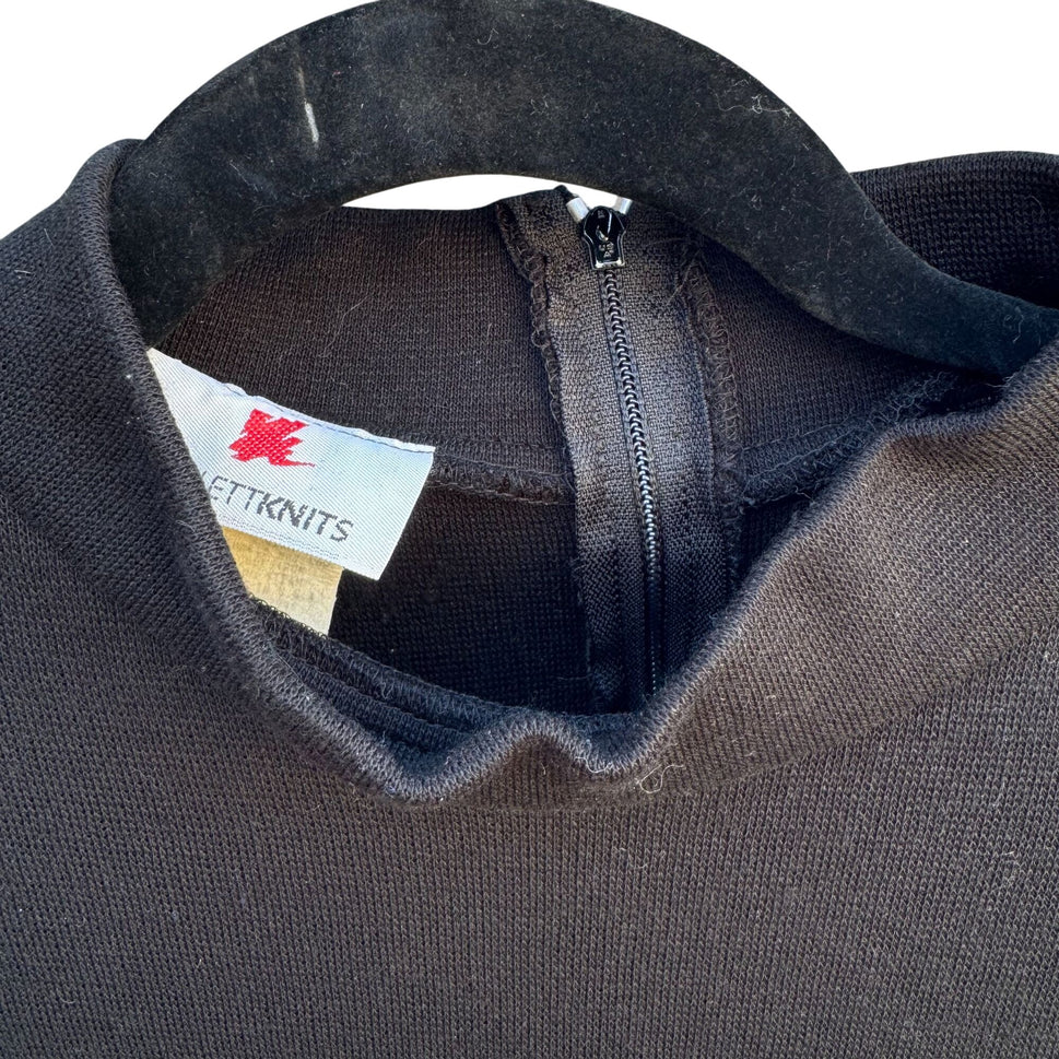 Scarlett Knits Vintage 80s Black Diamond Pattern Mock Neck Back Zip Tunic Dress