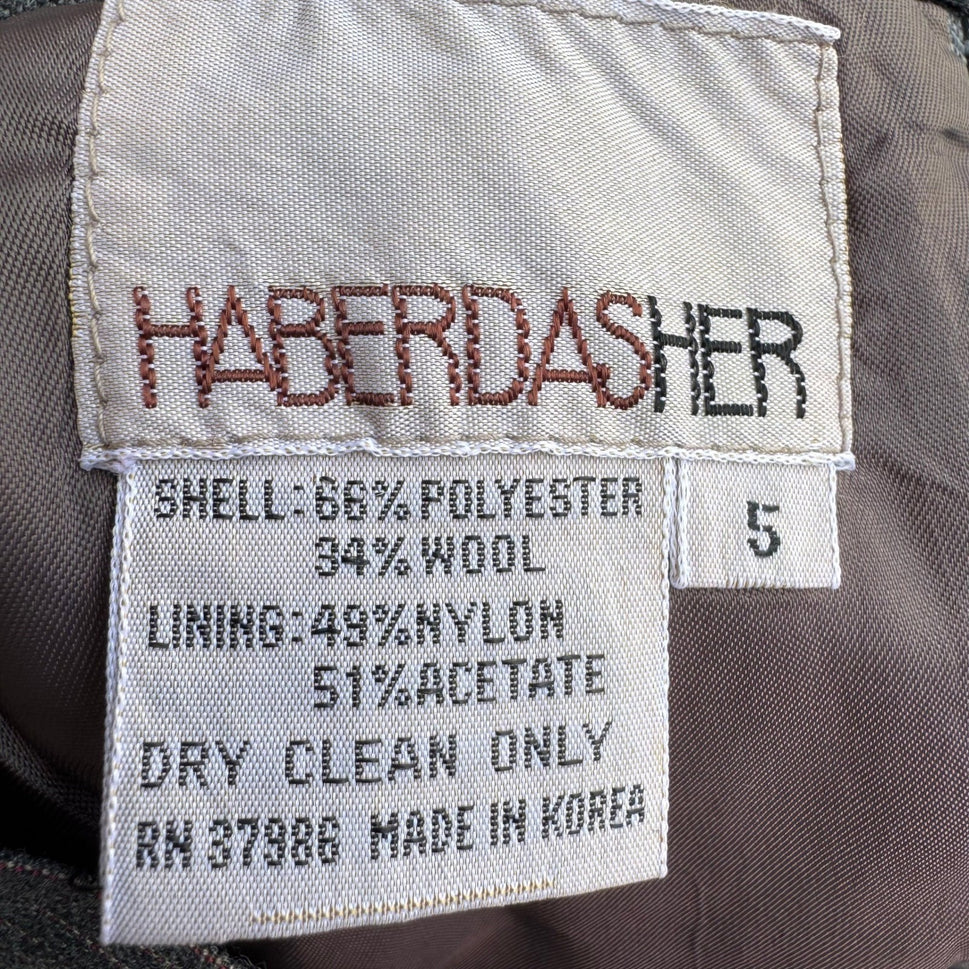 Haberdasher Vintage 70s Gray Red Pinstripe Wool Blend Skirt Suit Set Blazer XS